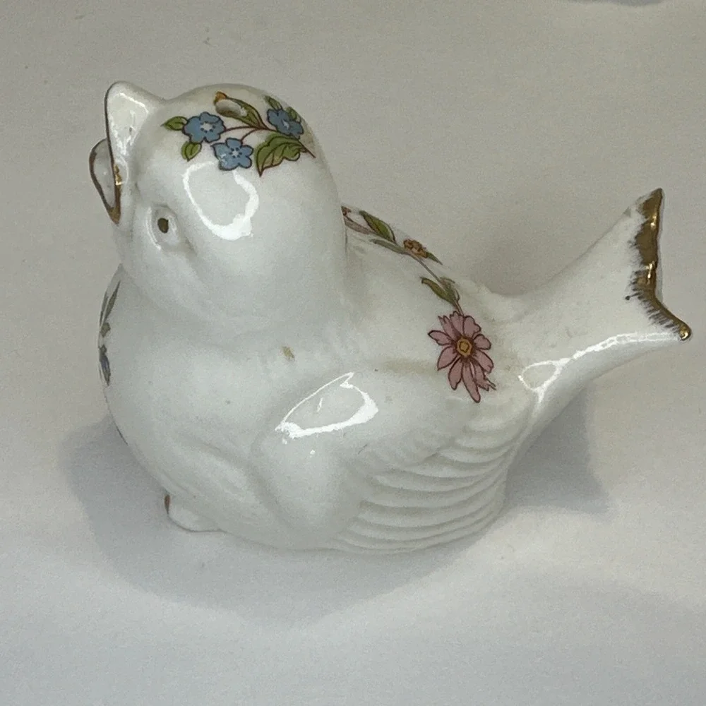 Bone China Bird Salt & Pepper Shakers Floral Gold Tip Vintage